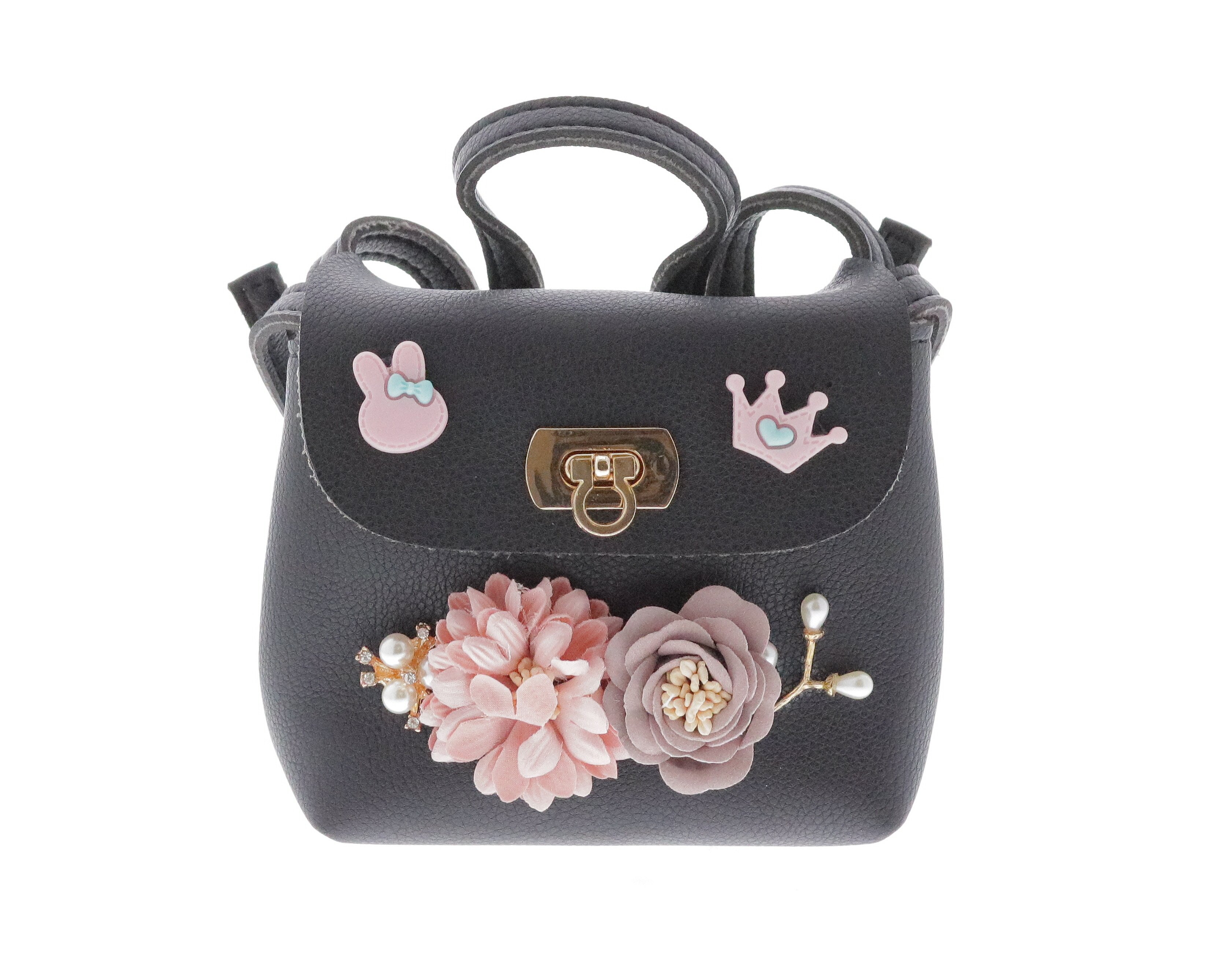 8618-BK-OS-Black Raw 7 by Doe A Dear Mini Backpack w/ Floral Detail - Black