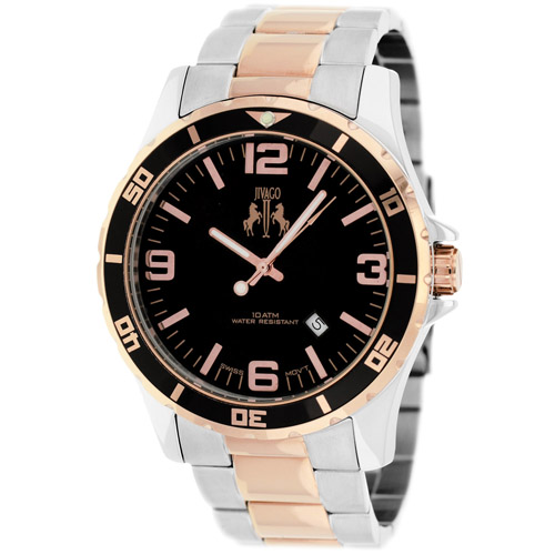 JV6118 Jivago Mens Ultimate Two-tone Silver Rose Gold Band Black Dial