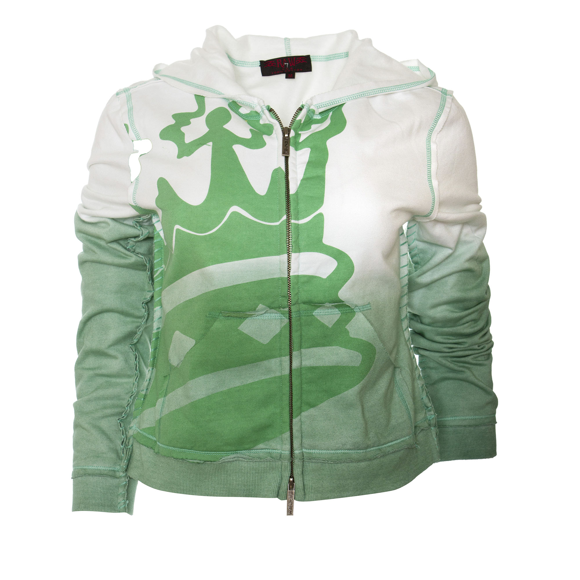 RAW 7 ST86-CROWN-GRN Raw7 Women's White & Green Hoodie Crown & Winged Heart Theme
