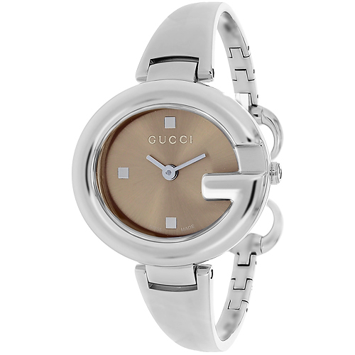 YA134302 Gucci Womens Guccissima YA134302 Silver Band Brown Dial