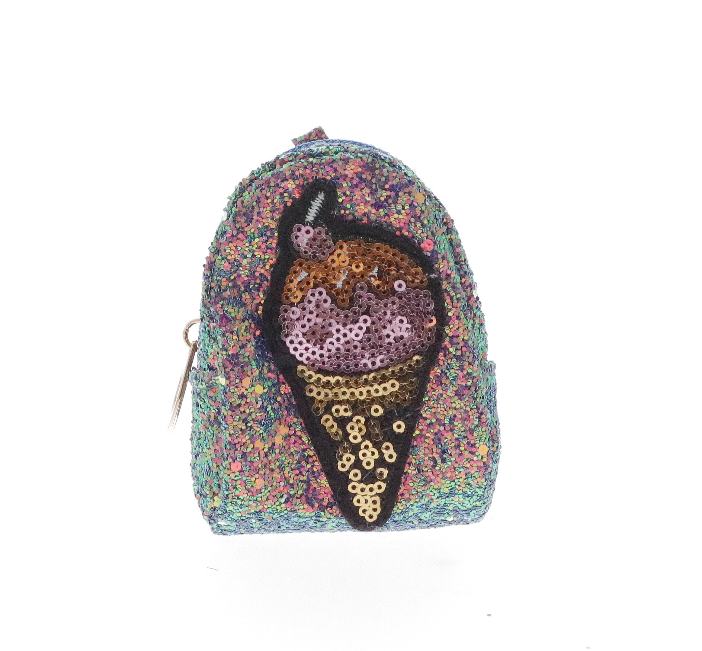 6663-W-White Raw 7 by Doe A Dear Glittered Ice Cream Coin Purse Key Chain