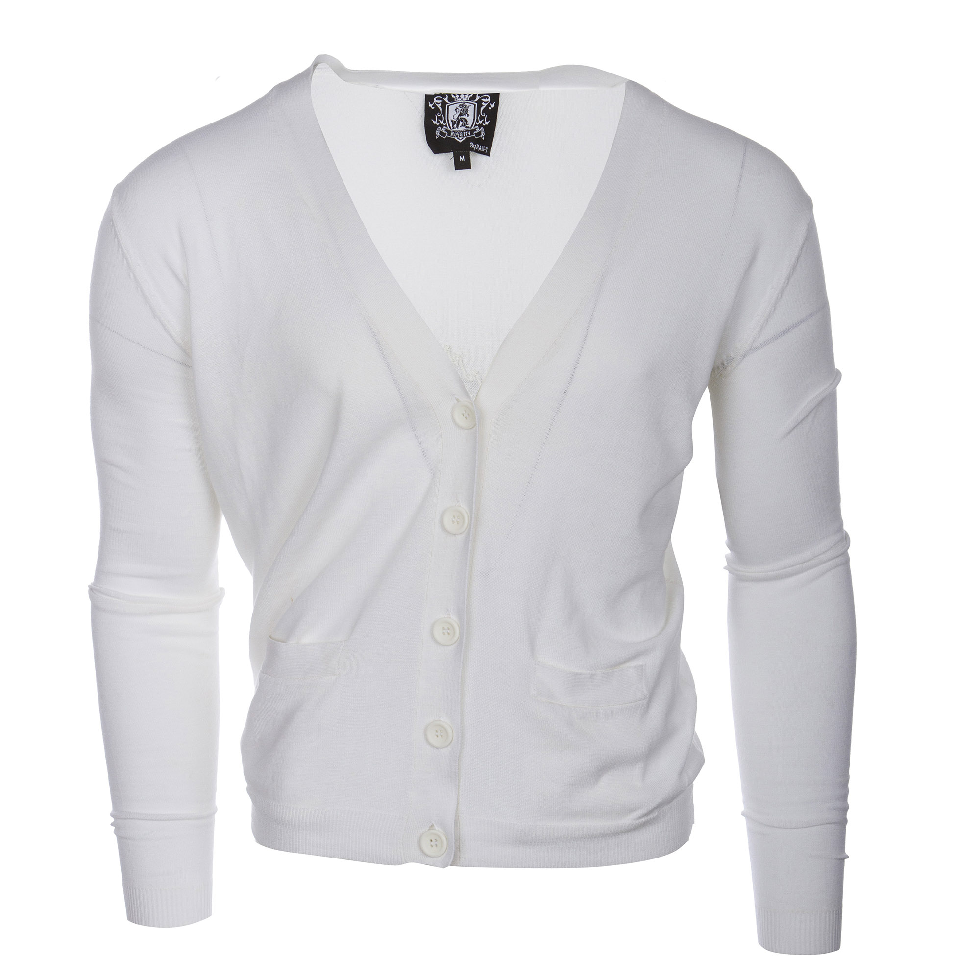 RAW 7 Y08A01S-WHITE Royalty by Raw7 Men's White Cardigan Eagles Design