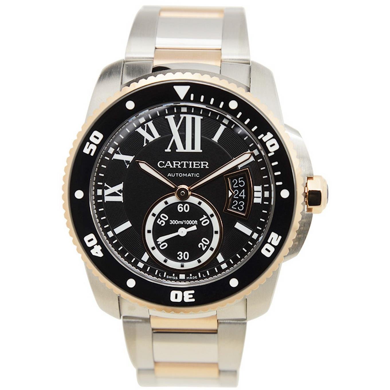 Cartier B00KVTZ8Q6 B00KVTZ8Q6 To US 12,498 UK £13,175 Cartier Men's Calibre De Cartier Diver Two Tone Steel Bracelet & Case Automatic Black Dial Watch W7100054