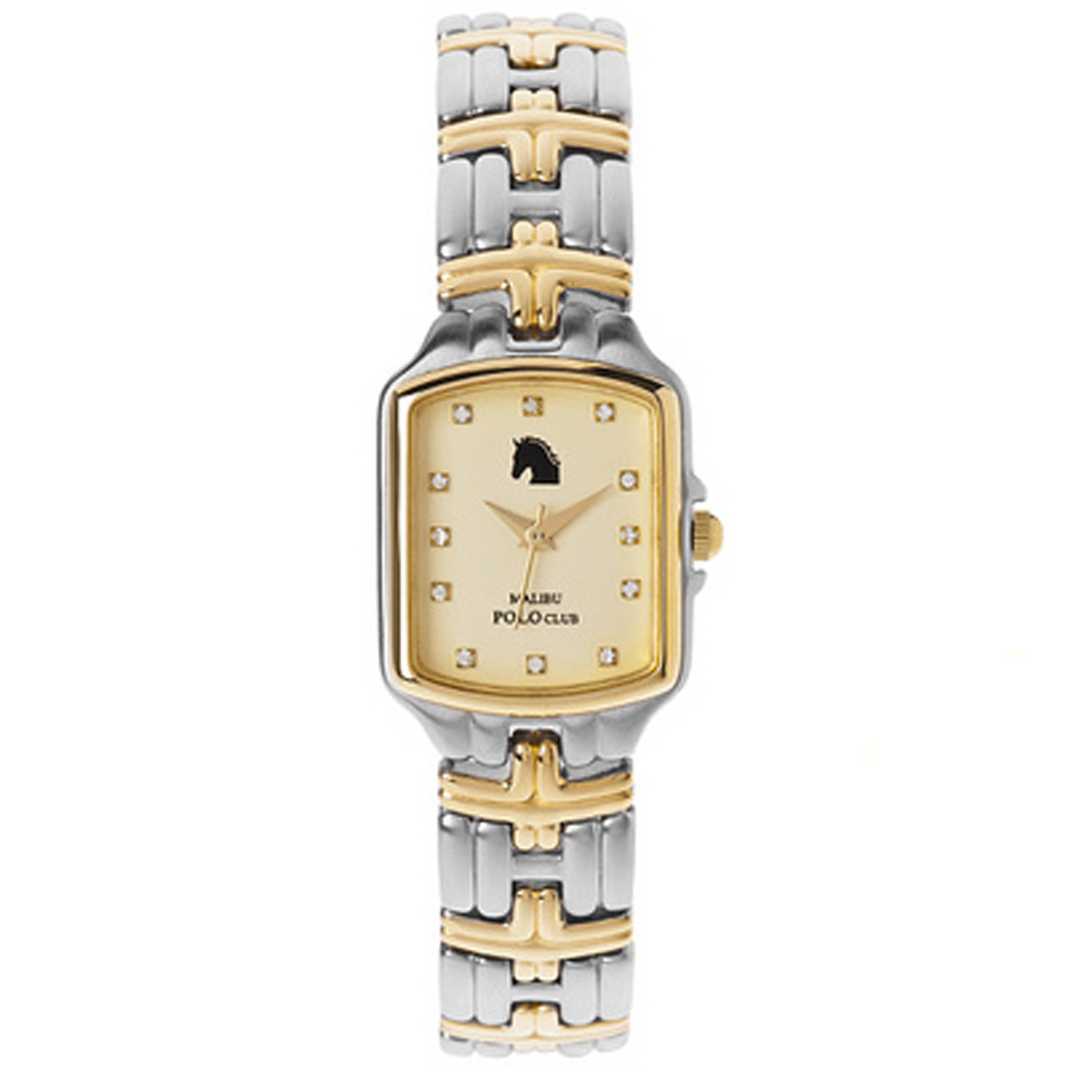 Malibu Polo Vchannel-MPCLB-Gold Malibu Polo Club Ladies Stainless Steel & 18k Yellow Gold Plated Diamond Tank Gold Dial