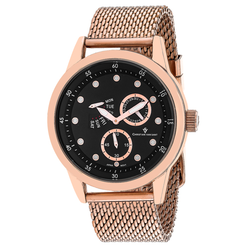 CV8714 Christian Van Sant Mens Rio Rose gold Band Black Dial