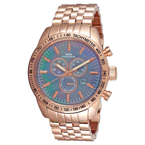 Oniss Chronograph Rose Gold Markers Platinum Mother of Pearl Dial, Price: $239