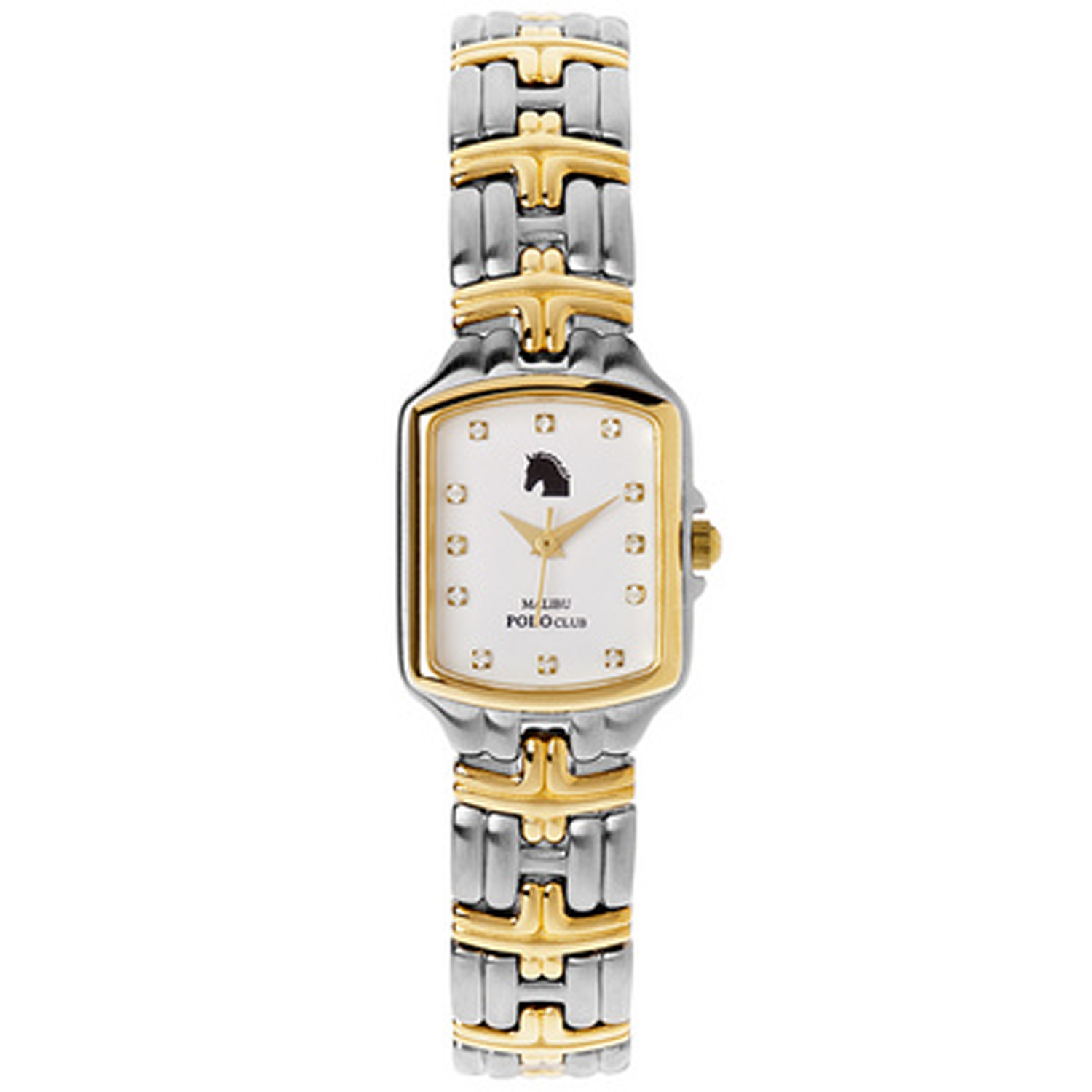 Malibu Polo MPCGENTS Malibu Polo Club Stainless Steel & 18k Yellow Gold Plated Diamond Tank White Dial