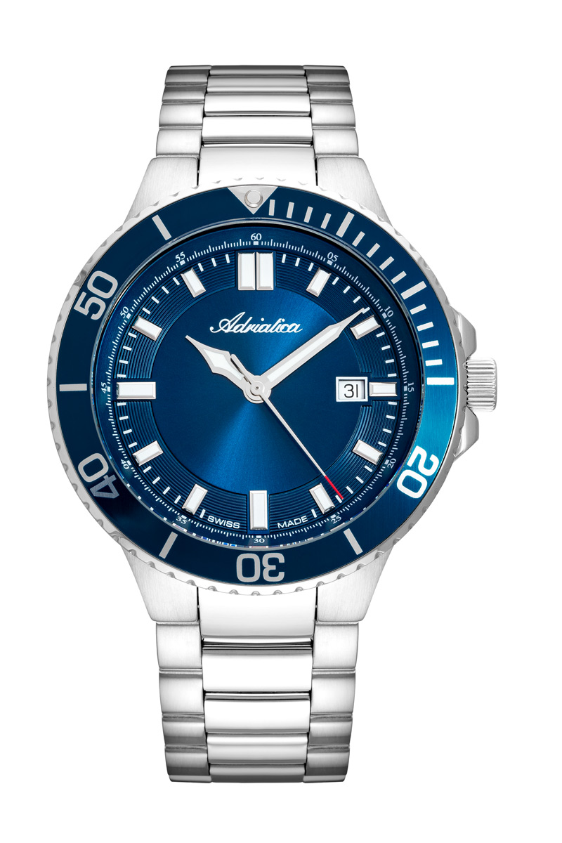 Adriatica 8317 Classic 45mm Swiss Made Blue Dial and Bezel Stainless Steel Case, Price: $309