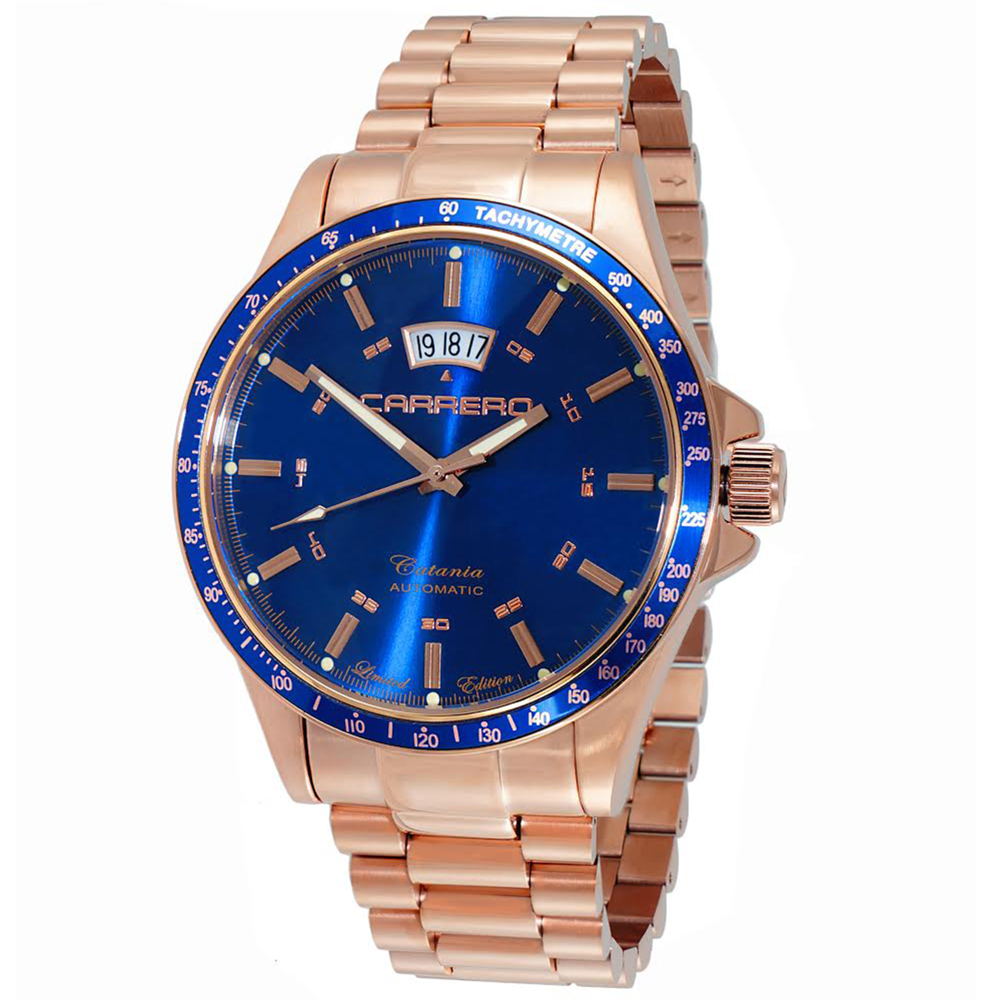 Carrero C1R222BU Carrero Catania Limited Edition Auto Rose Gold Blue Dial Glassback