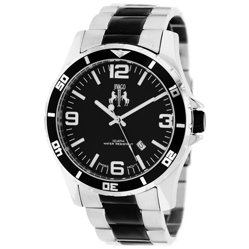 JV6119 Jivago Mens Ultimate Two-tone Silver Black Band Black Dial