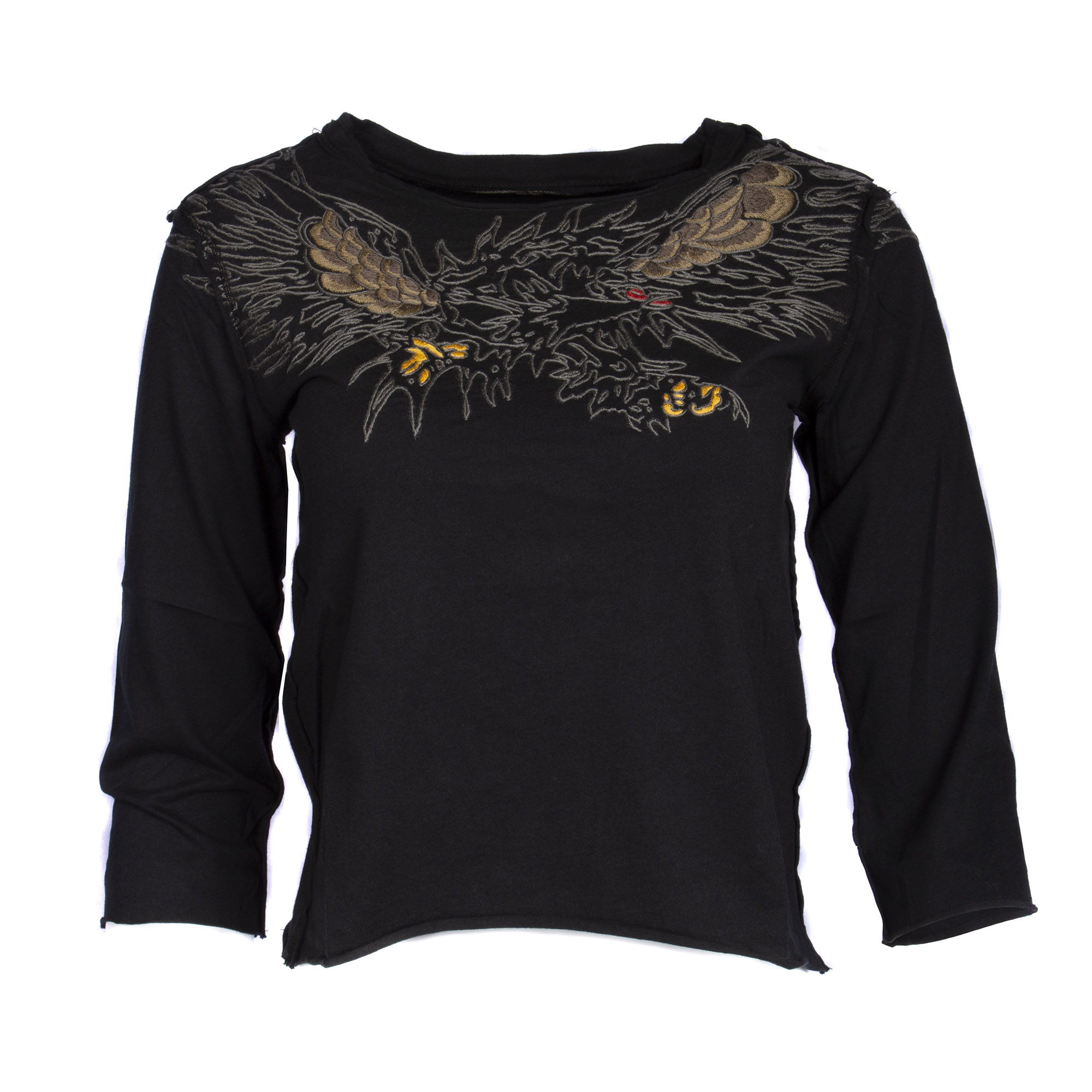 TTE87E-BLACK Till The End Women's Black Top with Embroidered Eagle Design