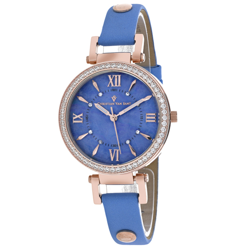 CV8137 Christian Van Sant Womens Petite Blue Band Blue MOP Dial