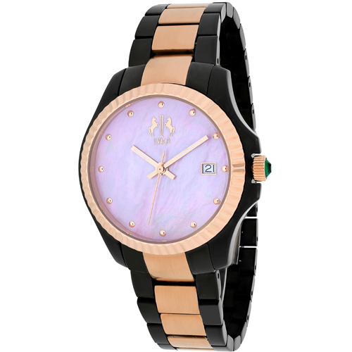 JV3212P Jivago Womens Jolie Black Rose gold tone Band Pink MOP Dial