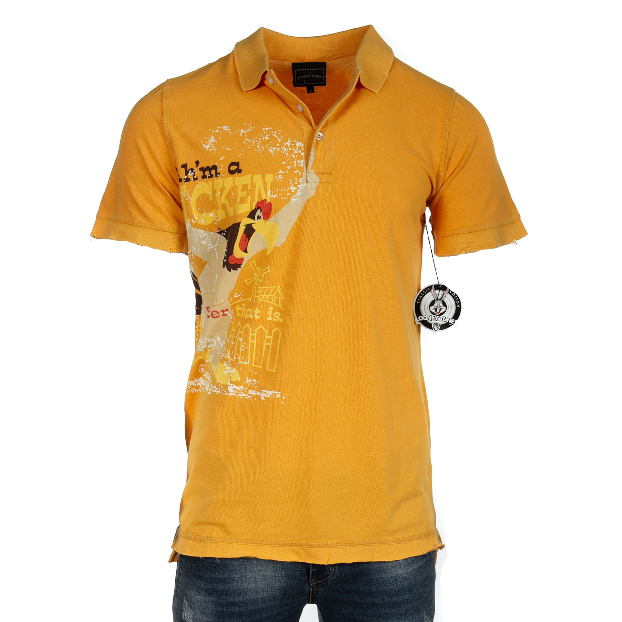 Raw7 Men's Looney Tunes Foghorn Orange Polo Shirt, Price: $39