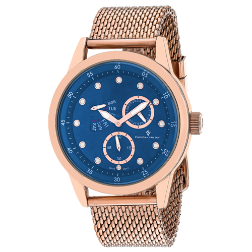 CV8715 Christian Van Sant Mens Rio Rose gold Band Blue Dial