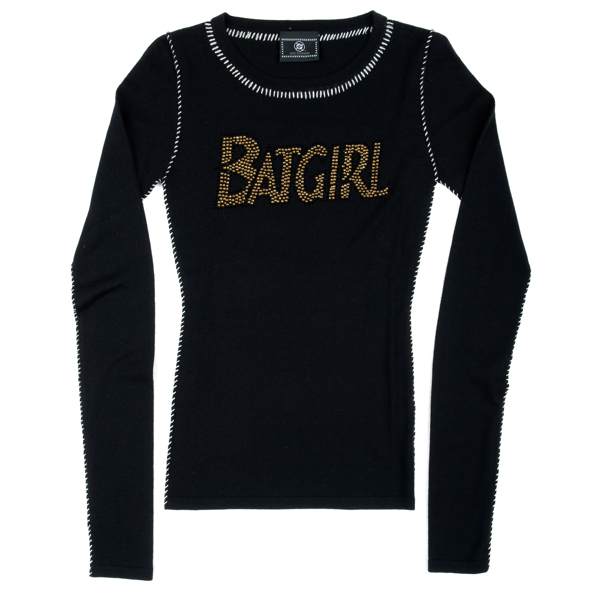 15-PCSH167 DC Comics 100% Cashmere Yellow Beaded BATGIRL Designer Sweater Black