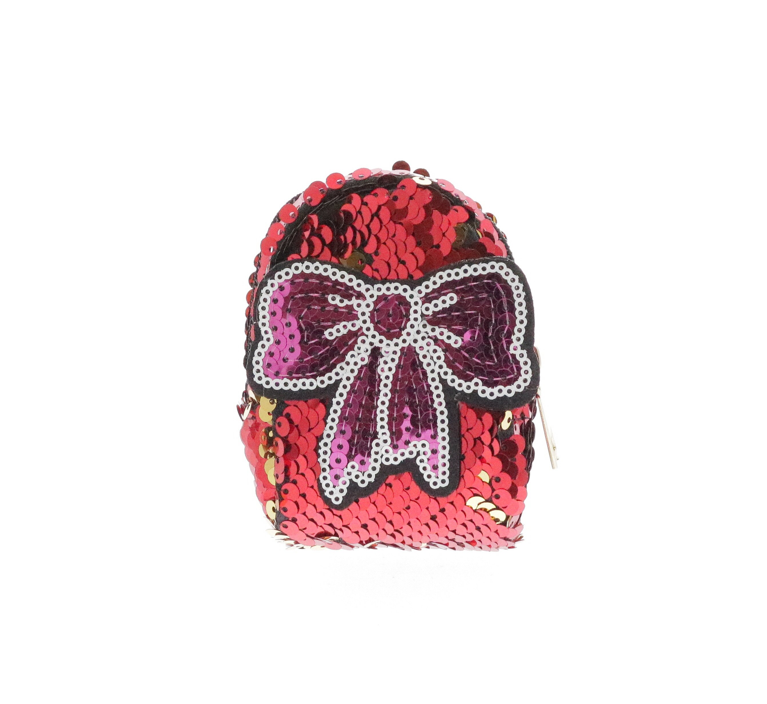 6661-B-Black Raw 7 by Doe A Dear Sequinned Pink Bow Coin Purse Key Chain
