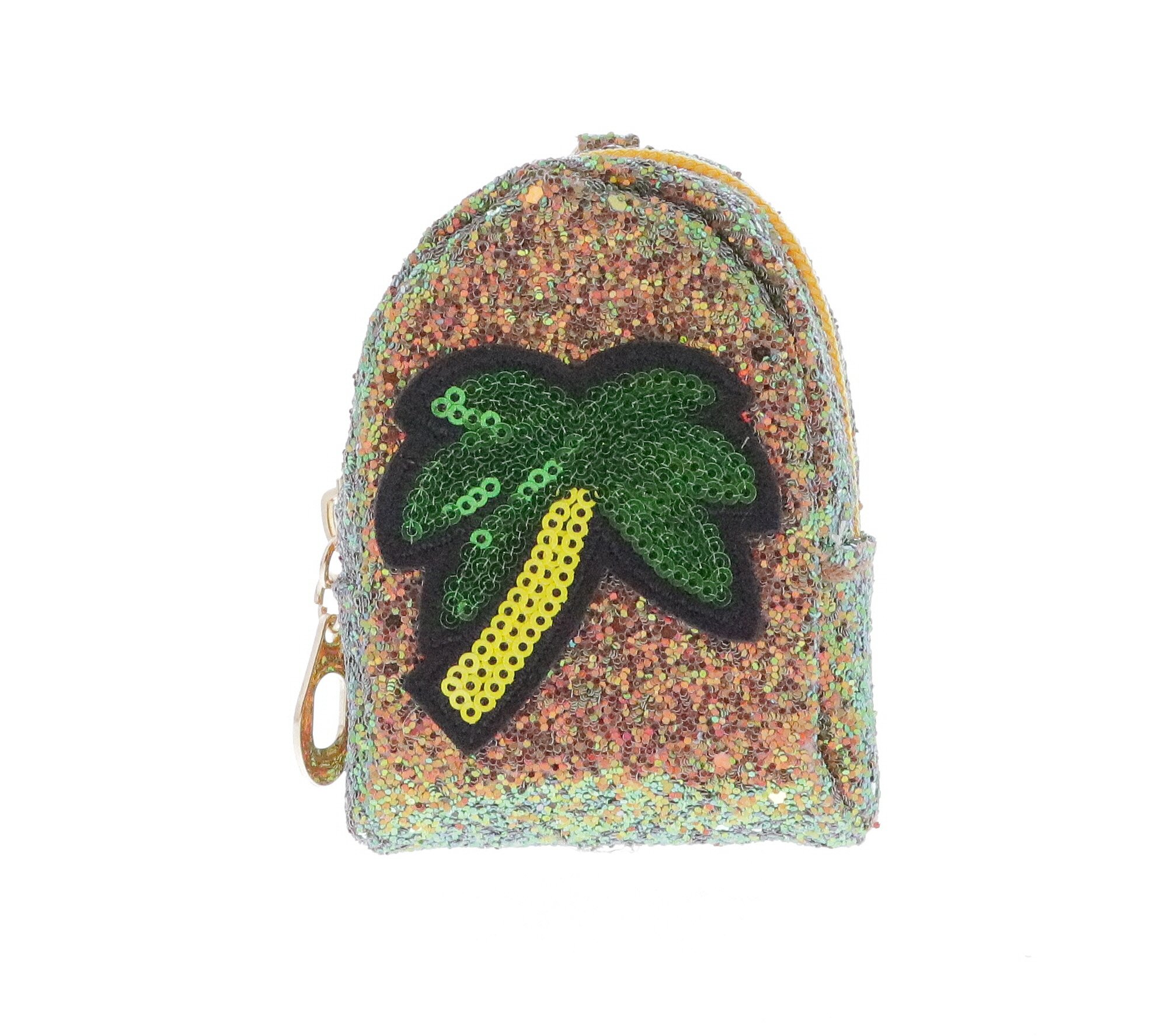 6666-W-White Raw 7 by Doe A Dear Sequin Palm Tree Coin Purse Key Chain