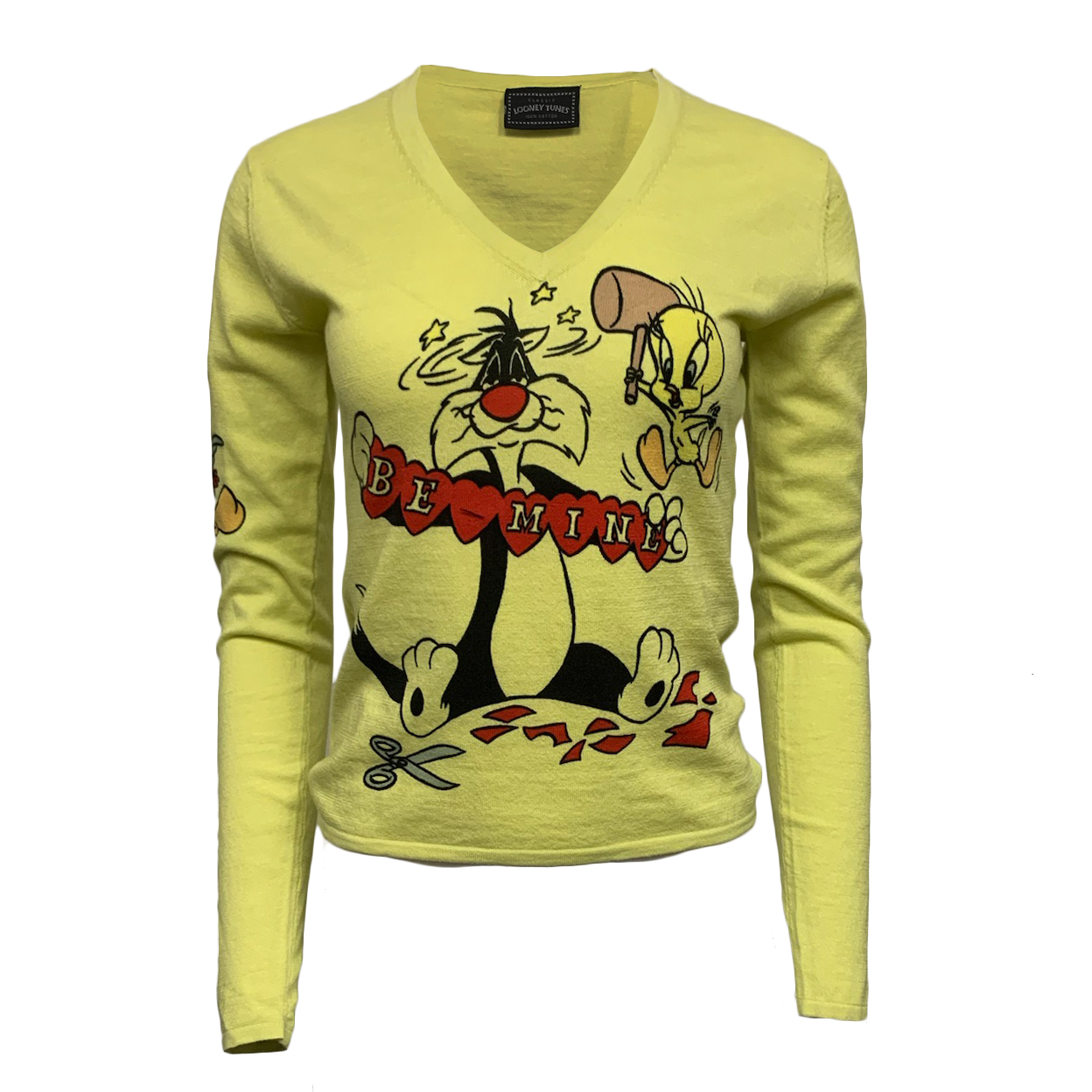 Looney Tunes PTS51-SYLV-MINT Looney Tunes Women's Sylvester and Tweety V-Neck Sweater - Mint