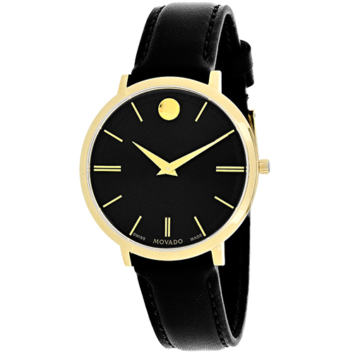 607091 Movado Womens Ultra Slim 607091 Black Band Black Dial