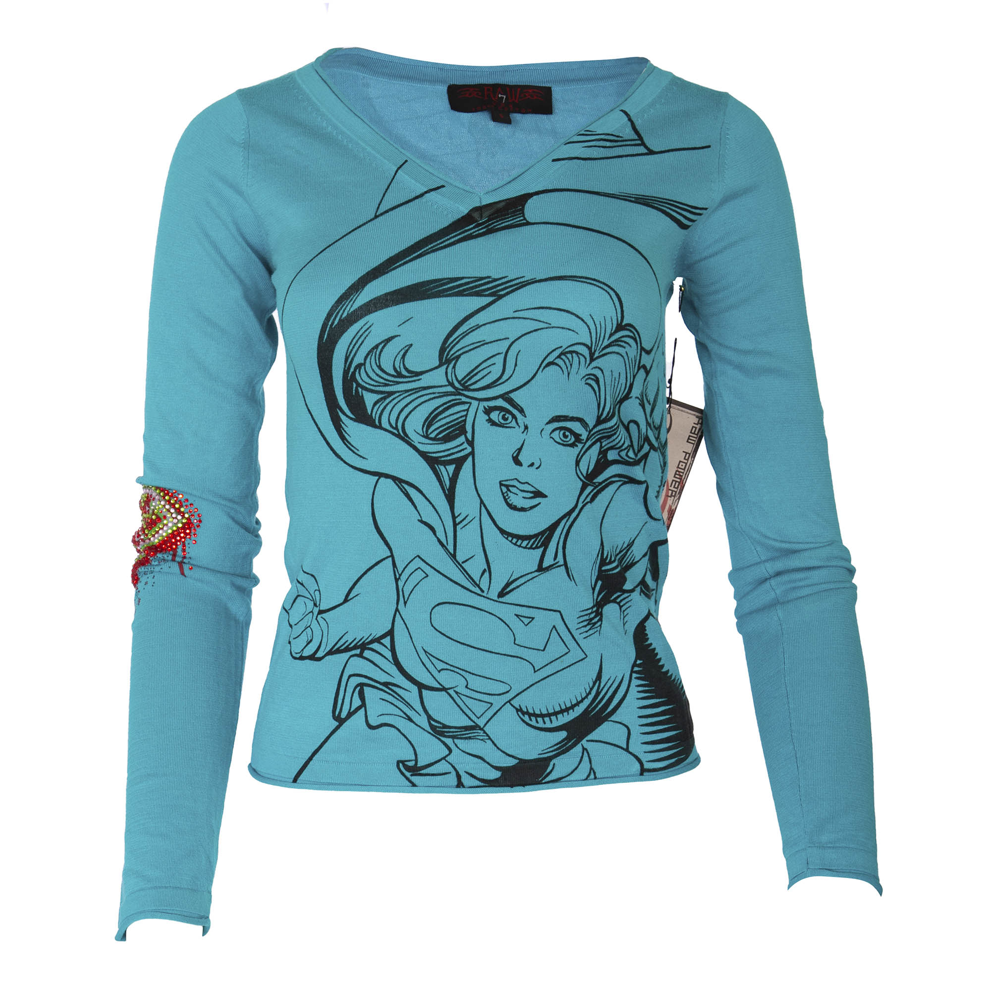 CT70_SUPERGIRL_BLUEBERRY RAW7 Womens - Supergirl Long Sleeved V-Neck - Blueberry