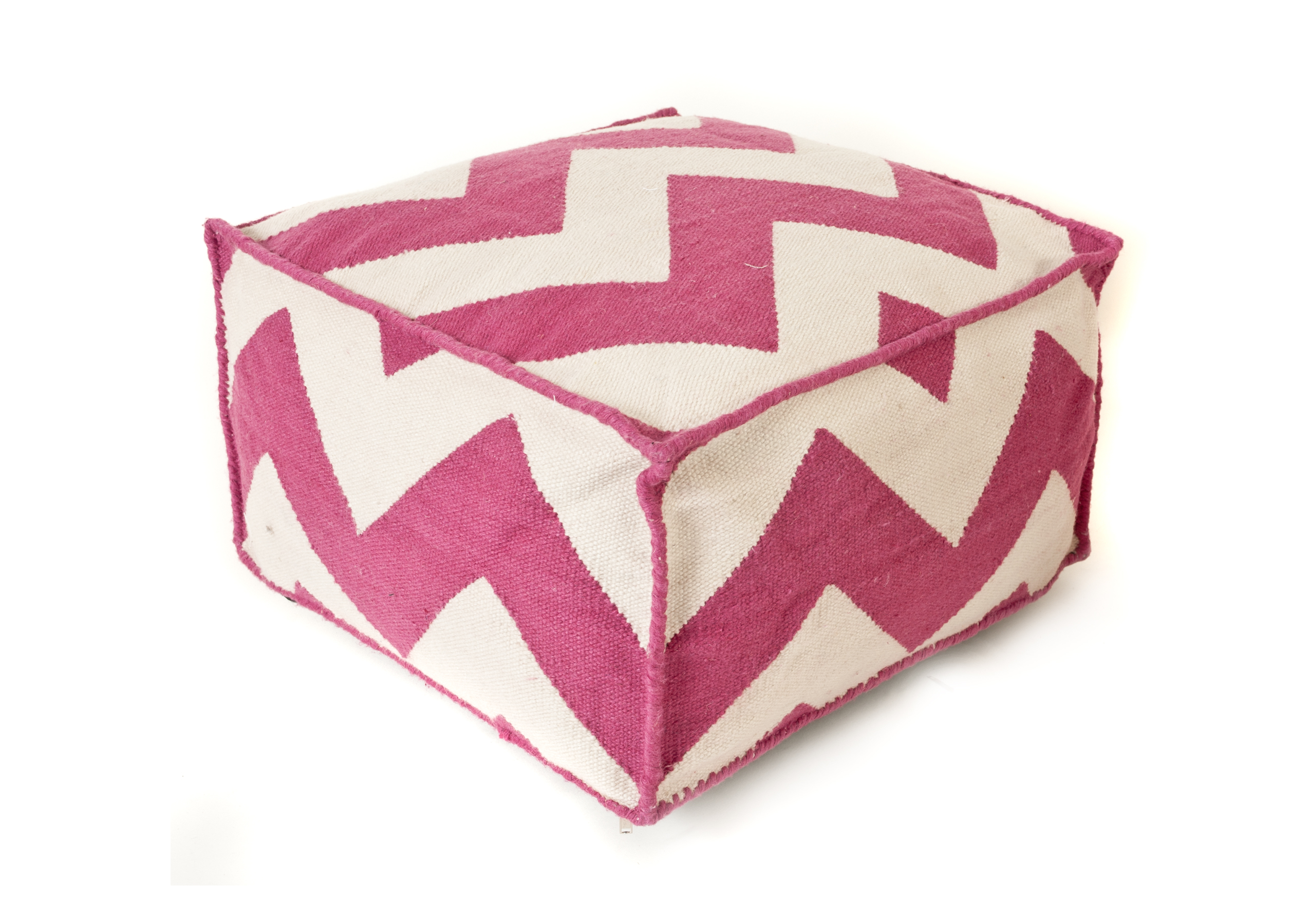 242413.OUT-PK-CHV Hot Pink Chevron Outdoor Polyester Pouf Ottoman by TrendSage
