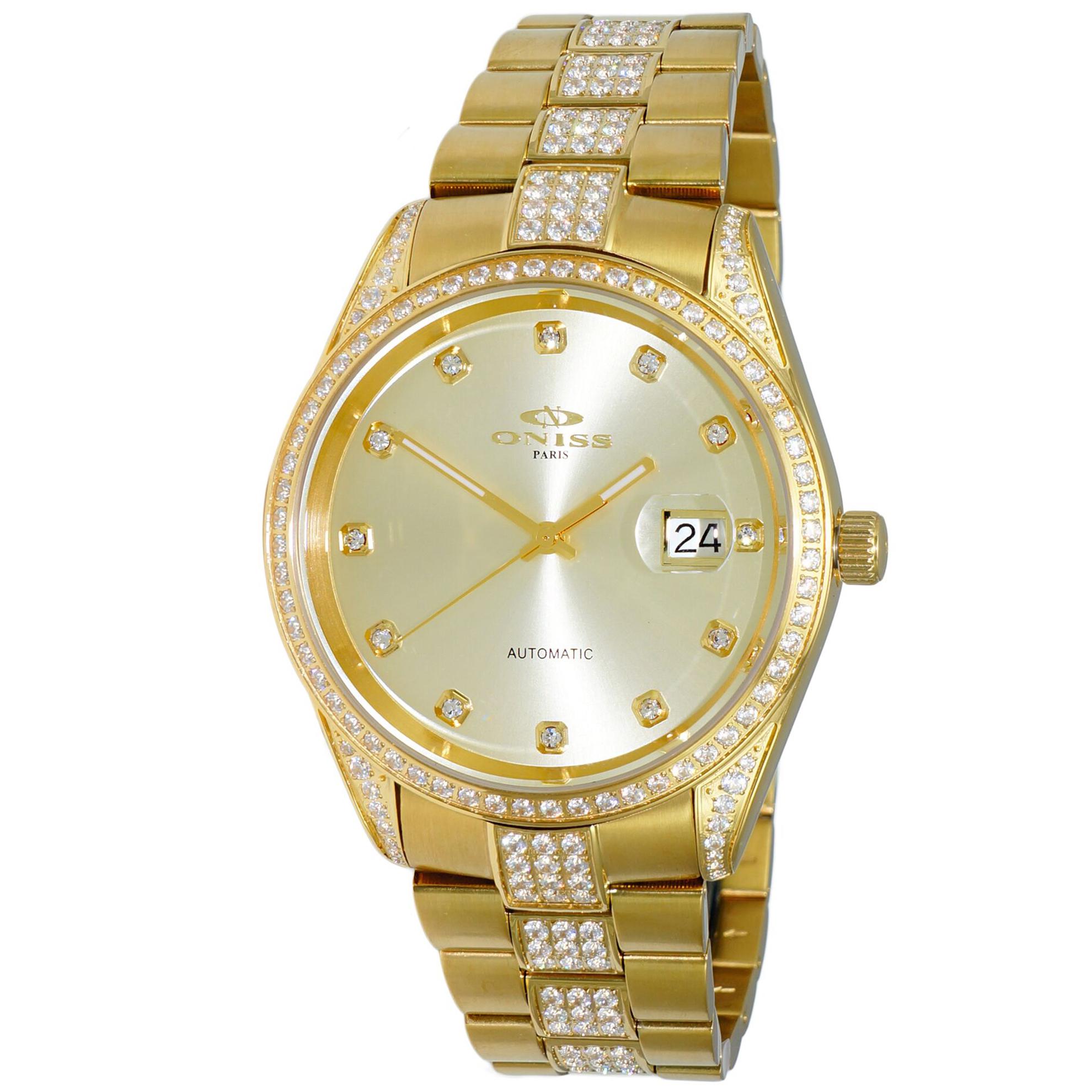 Oniss ON3885-MGG_3880G Oniss Men's RX Full Setting (Grade A) Austrian Crystals Gold