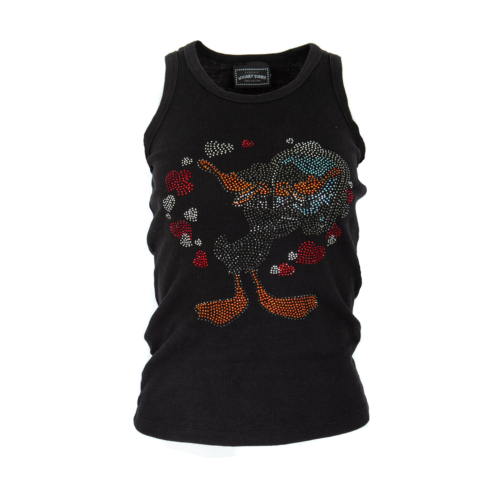 Looney Tunes PHST75_BLACK_DAFFY_DUCK Raw7 Women's Looney Tunes Daffy Duck Tank Top Black with Rhinestones 100% Cotton