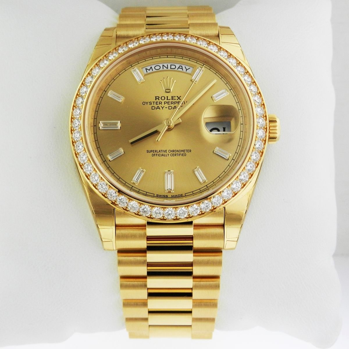 B013UT2BK4 B013UT2BK4 Rolex Day-Date 40 President Yellow Watch 228348 Diamond Bezel Baguette Diamond Dial