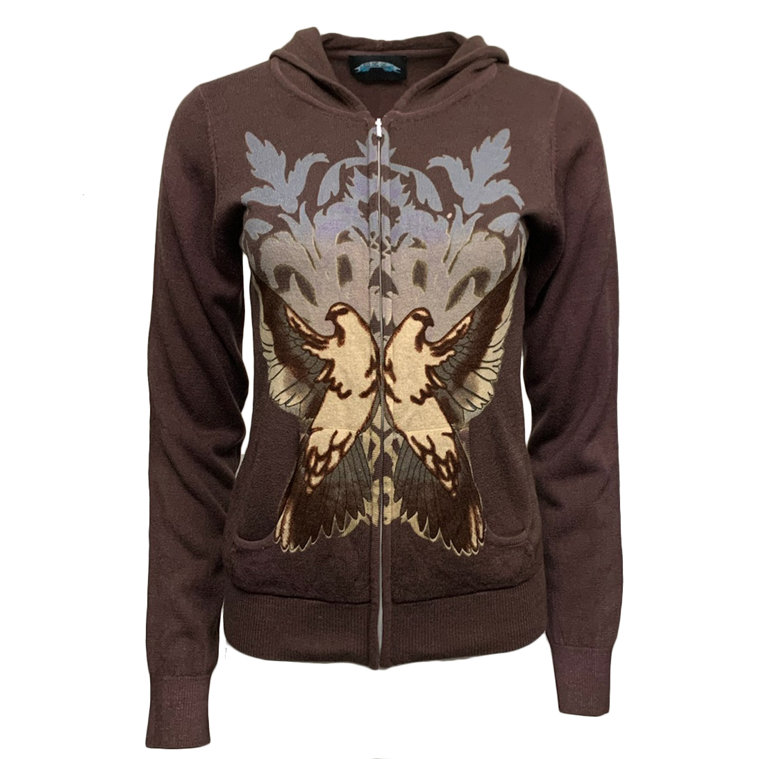 Till The End T08I02B-DARKBRN Till The End By Raw7 Women's Acrylic Zip Hoodie Doves - Brown