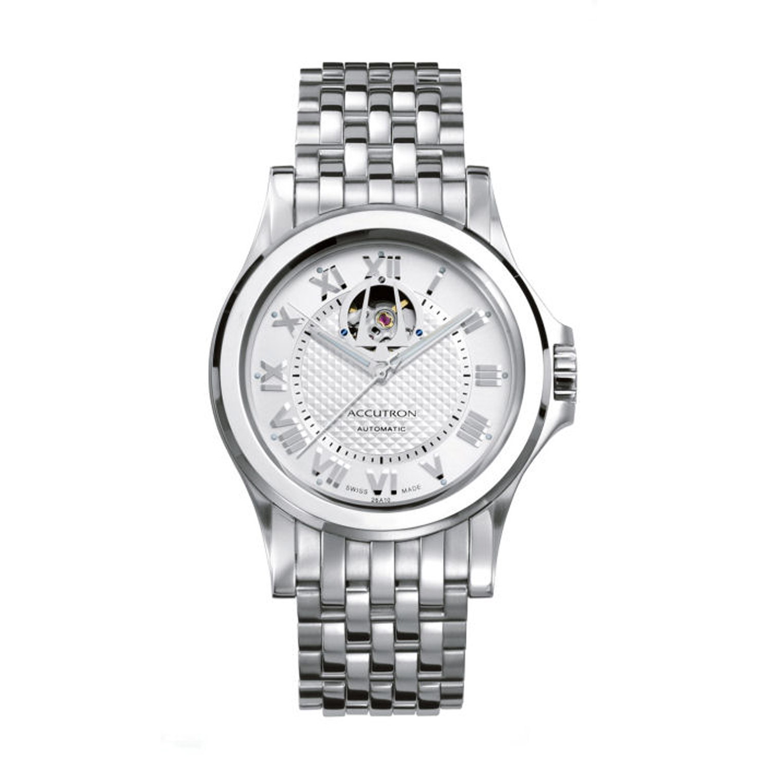 Sold out 26A10 Bulova Accutron Gemini 25 Jewel ETA 2824 2 Swiss Automatic Skeleton Window Silver