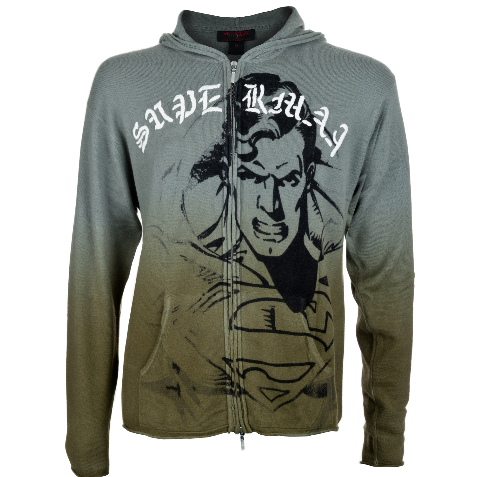 RAW 7 PCSH162-Superman-Metal RAW 7 Men's Zip 100% Cashmere Hoodie Superman Design Metal Color