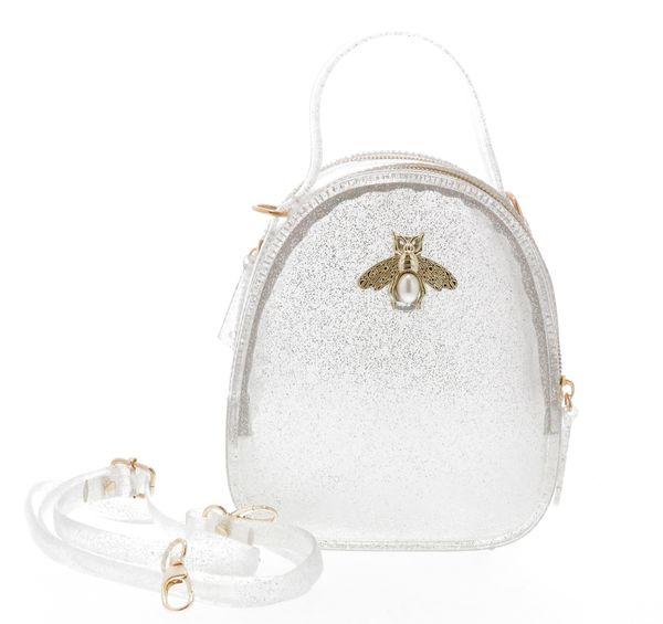 3930SilverGlitter-DefaultTitle Raw 7 by Doe A Dear Jelly purse with Bee Pin - Silver