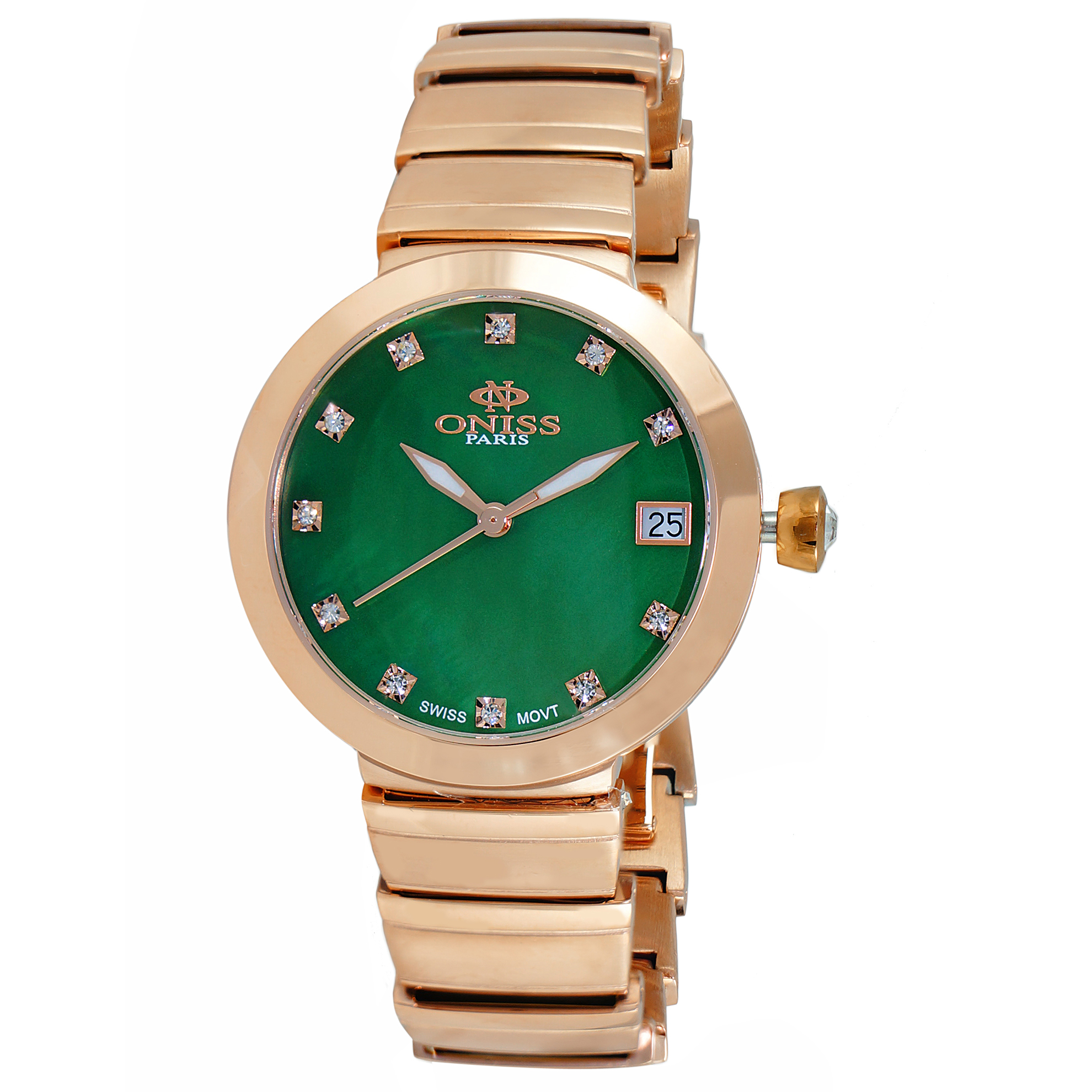 Oniss ON5559-30 Oniss Ladies Trapeze Collection Rose Gold Green MOP Dial