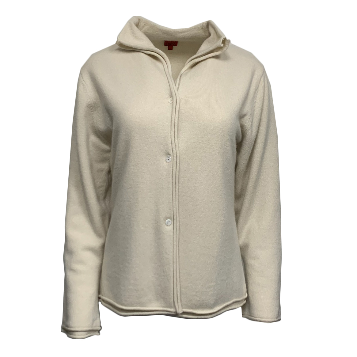 RAW 7 CSH-02-CARD-DOUBLE-WHT Marisol GERona Women's Double-Layered Cashmere Cardigan Sweater - Ivory