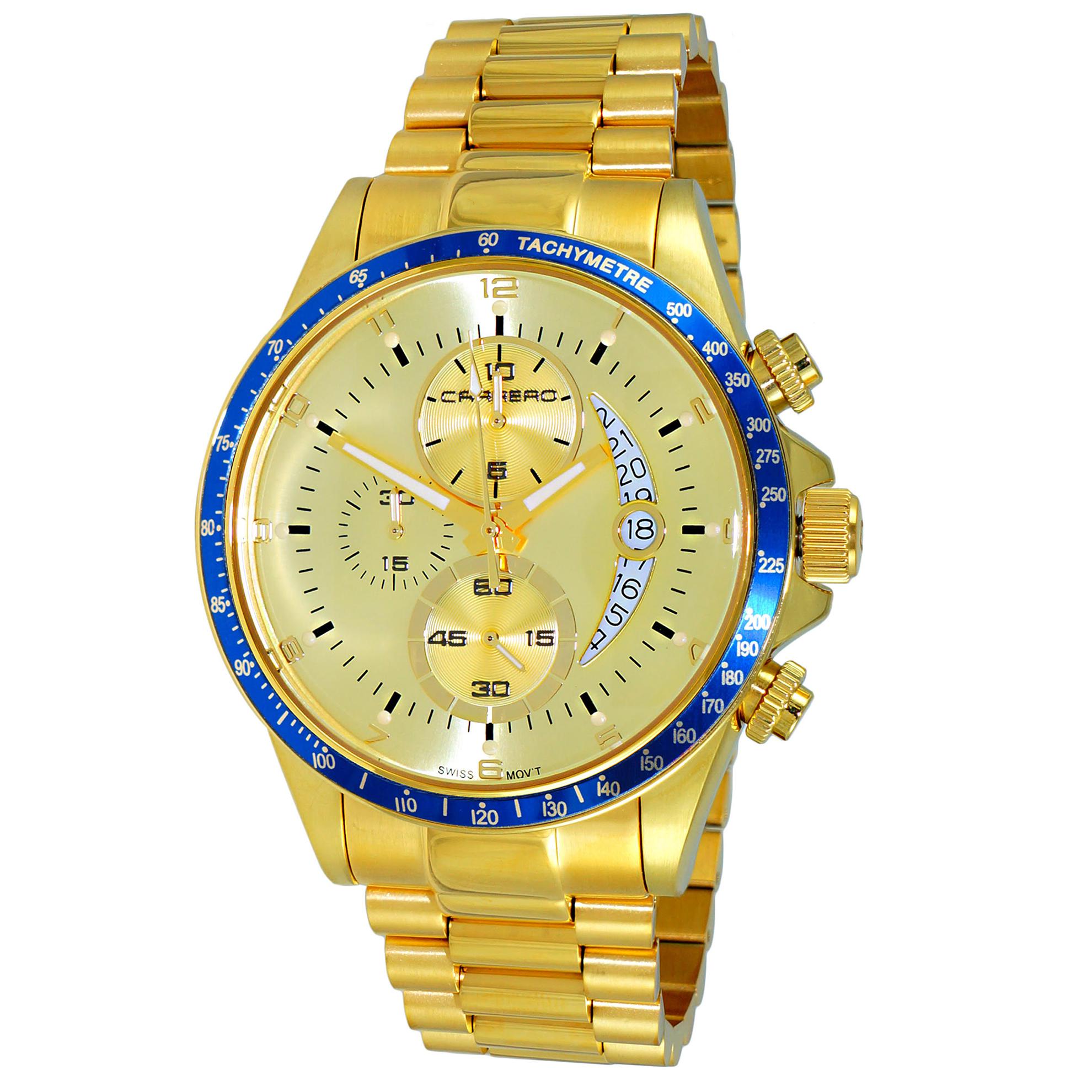 Carrero C1G111BU-SE Carrero Catania R1 SE Limited Edition Swiss Chronograph All Gold Dial with Blue Bezel