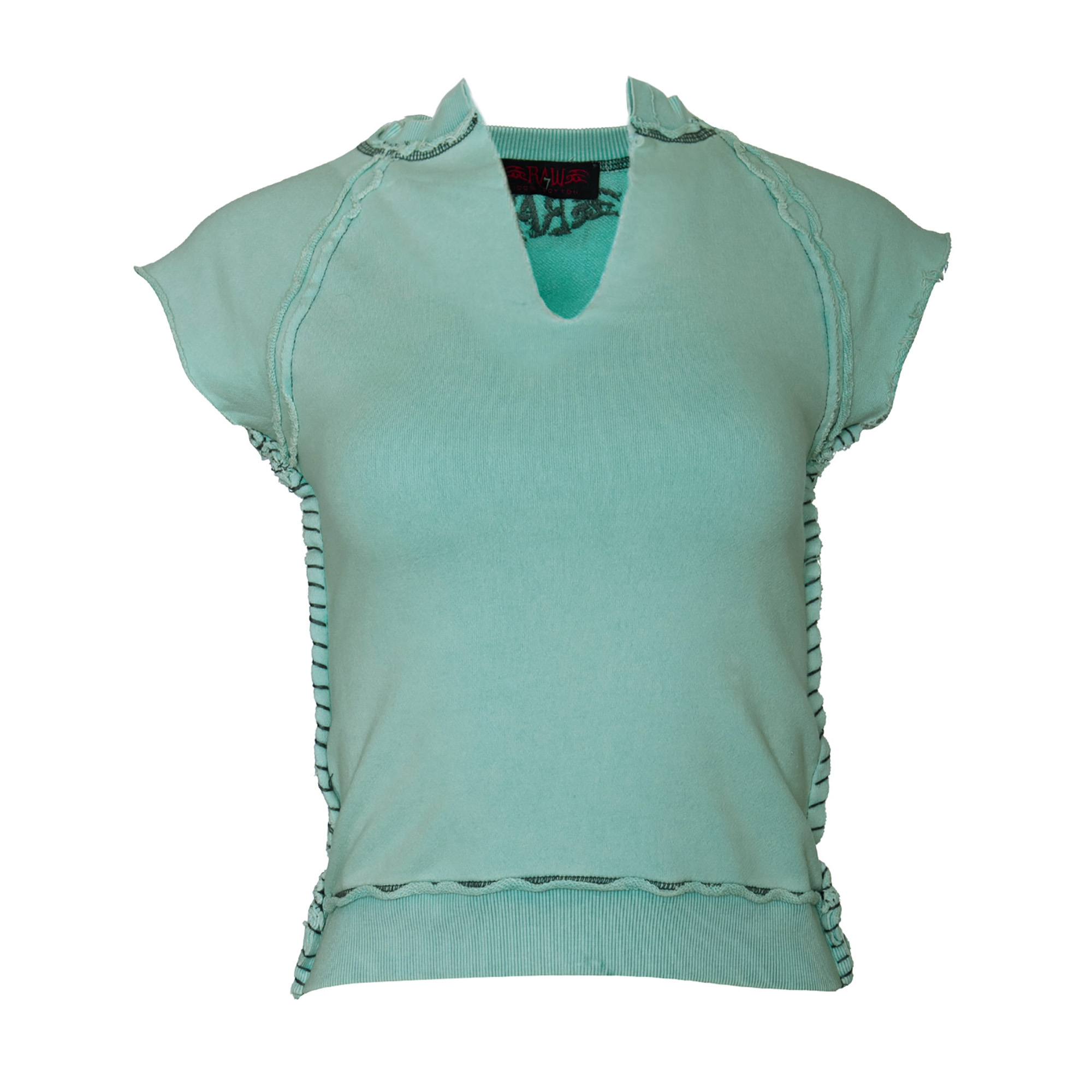 RAW 7 SWSRT102_LAGOON_CLOVER RAW7 Women's Cut Off V-Neck Sweatshirt Short Sleeved - Clover